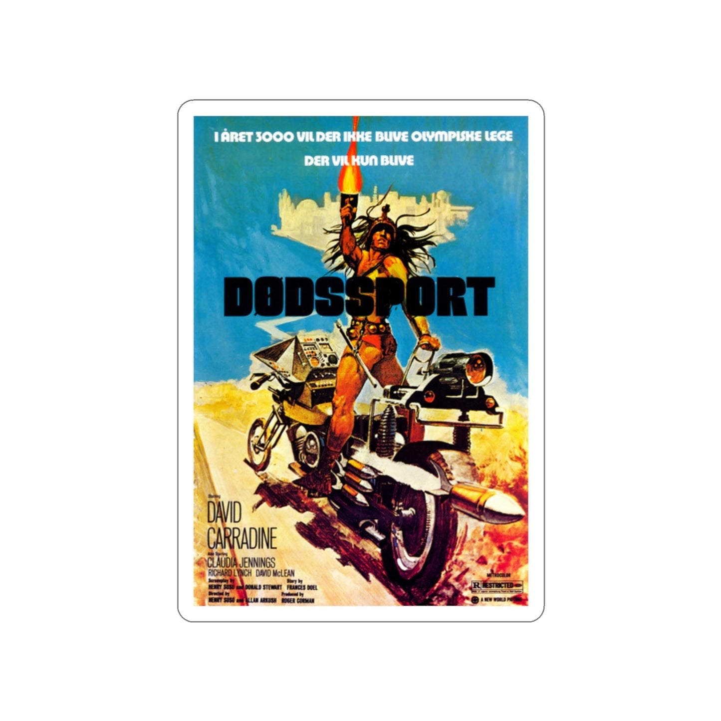 DEATHSPORT (DANISH) 1978 Movie Poster STICKER Vinyl Die-Cut Decal-2 Inch-The Sticker Space