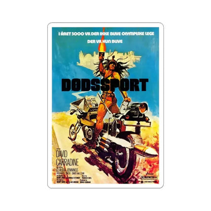 DEATHSPORT (DANISH) 1978 Movie Poster - STICKER Vinyl Kiss-Cut Decal 4 Inch White - The Sticker Space