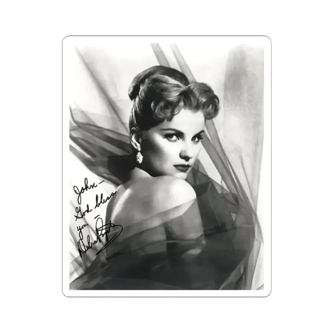 Debra Paget #04 - 8x10 B&W Glamour Portrait Upper Body Bare Shoulders Photo signed (Vintage Female Icon) STICKER Vinyl Kiss-Cut Decal 4 Inch White - The Sticker Space