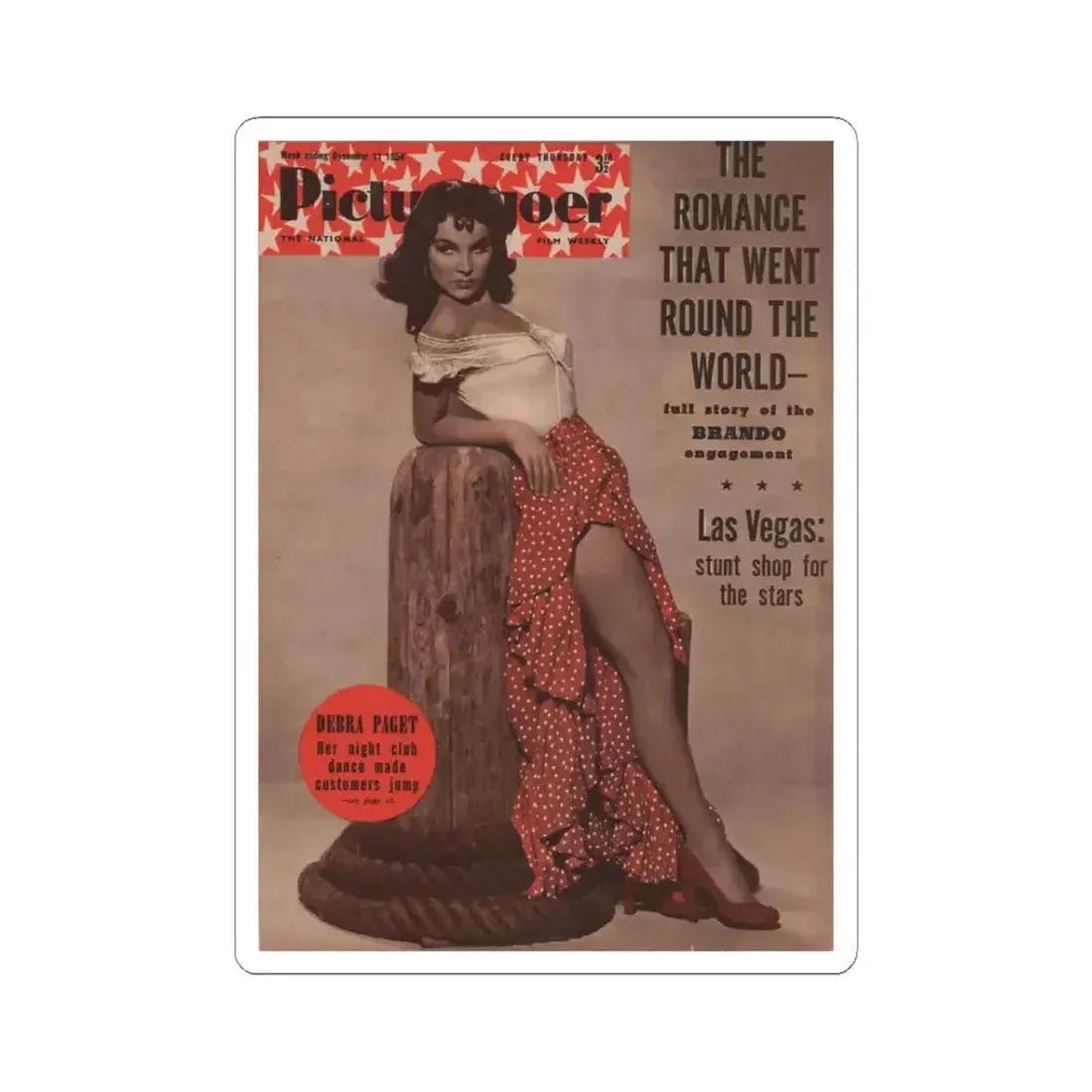 Debra Paget #511 - Debbie Picturegoer 12-11-54 Mag. Cover Promo Pic from ''The Gambler From Natchez'' '54 (Vintage Female Icon) STICKER Vinyl Kiss-Cut Decal 3 Inch White - The Sticker Space