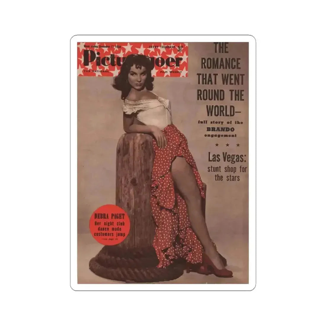 Debra Paget #511 - Debbie Picturegoer 12-11-54 Mag. Cover Promo Pic from ''The Gambler From Natchez'' '54 (Vintage Female Icon) STICKER Vinyl Kiss-Cut Decal 4 Inch White - The Sticker Space