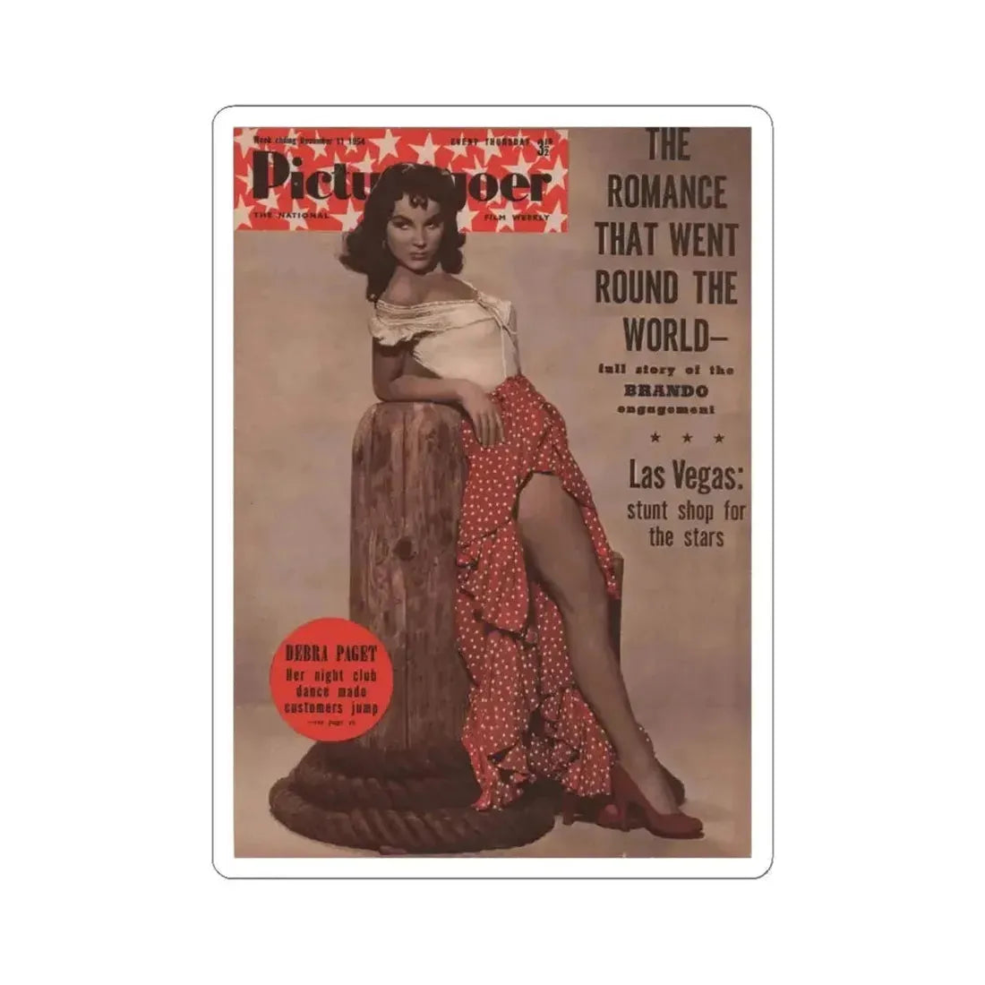 Debra Paget #511 - Debbie Picturegoer 12-11-54 Mag. Cover Promo Pic from ''The Gambler From Natchez'' '54 (Vintage Female Icon) STICKER Vinyl Kiss-Cut Decal 6 Inch White - The Sticker Space