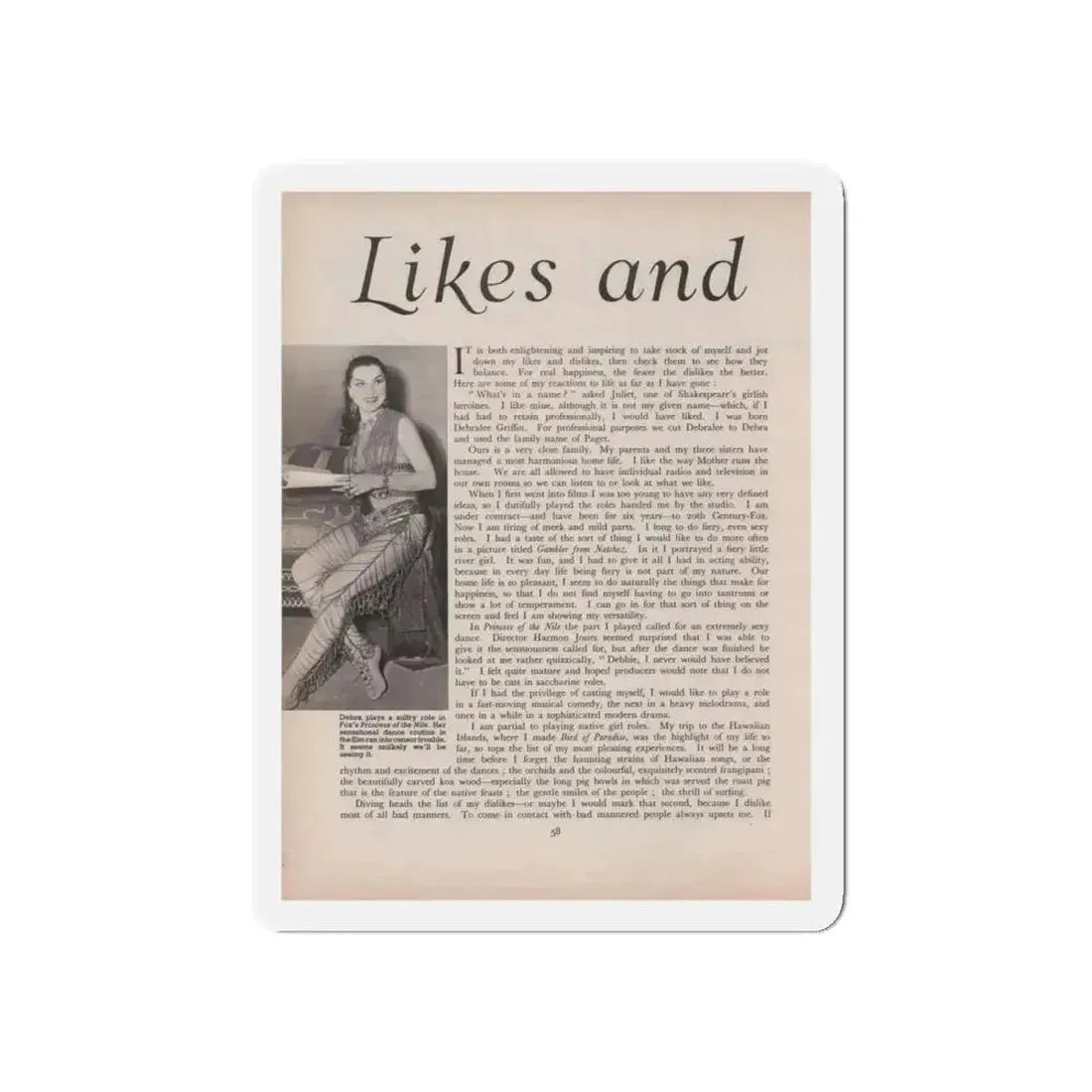 Debra Paget #521 - Magazine Page 1 of 2 1 B&W Princess Of The Nile '54 Candid Photo (Vintage Female Icon) Refrigerator Magnet - The Sticker Space