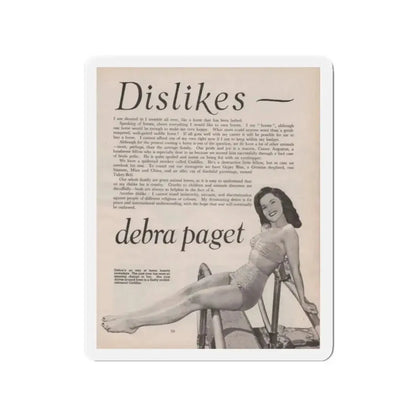 Debra Paget #522 - Magazine Page 2 of 2 1 B&W Pin-Up Photo Early 50's+Article (Vintage Female Icon) Refrigerator Magnet 2 Inch Die-Cut - The Sticker Space