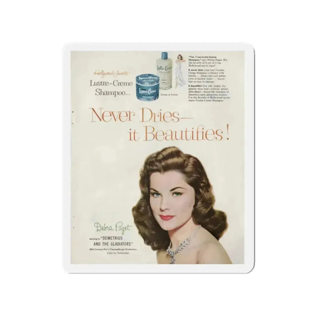 Debra Paget #596 - Original Lustre-Creme Shampoo Add from '54 1 (Vintage Female Icon) Refrigerator Magnet 2 Inch Die-Cut - The Sticker Space