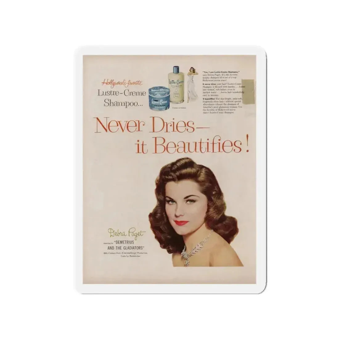 Debra Paget #596 - Original Lustre-Creme Shampoo Add from '54 (Vintage Female Icon) Refrigerator Magnet 3 Inch Die-Cut - The Sticker Space