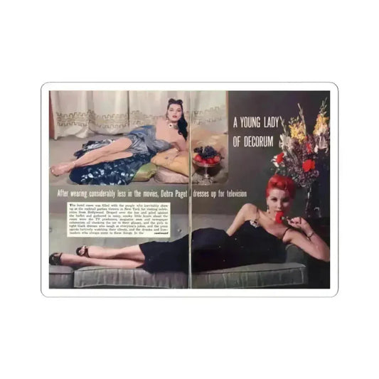 Debra Paget #702 - T.V. Guide June Listings June 8-14 1957 1 & 2 of 3 Pages with, Debra 2 Color Glamour Photos last page in another folder no pics on it. (Vintage Female Icon) STICKER Vinyl Kiss-Cut Decal 2 Inch White - The Sticker Space