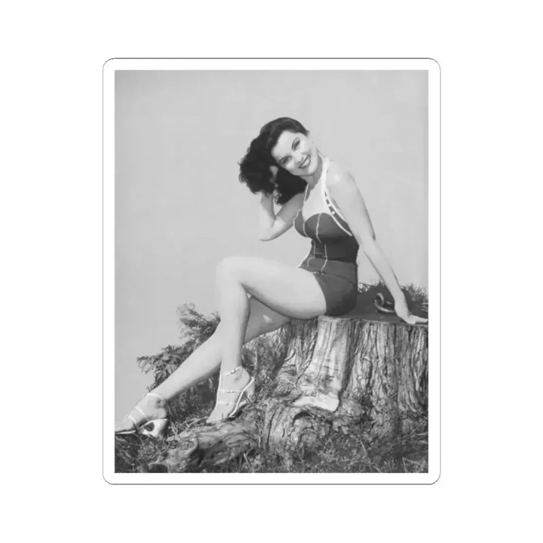 Debra Paget #776 - Vintage 8x11 Full Body 1-Piece Swimsuit Leggy White Open Wedges Cheesecake Pic on Mag. Page 1 (Vintage Female Icon) STICKER Vinyl Kiss-Cut Decal 2 Inch White - The Sticker Space