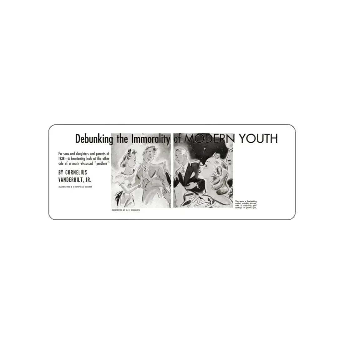 Debunkin the Immorality of Modern Youth, Liberty magazine, November 12, 1938 (Magazine Illustration) STICKER Vinyl Die-Cut Decal - The Sticker Space