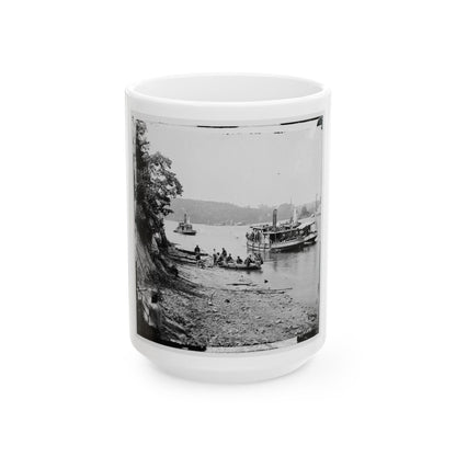 Deep Bottom, Va., Vicinity.  Transport Linda Of Philadelphia And A Monitor (Onondaga ) On The James (U.S. Civil War) White Coffee Mug