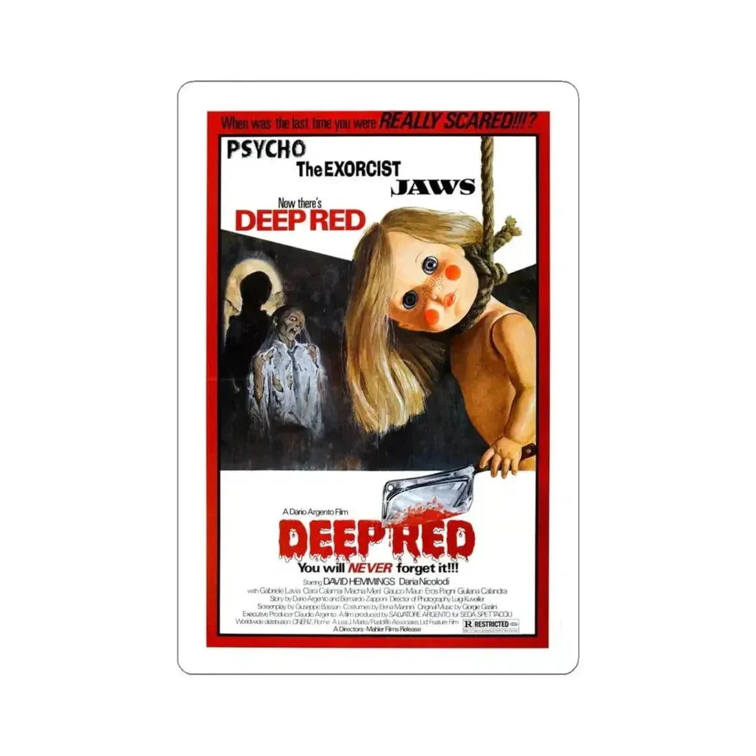 DEEP RED (PROFONDO ROSSO) 1975 Movie Poster - STICKER Vinyl Kiss-Cut Decal 6 Inch White - The Sticker Space
