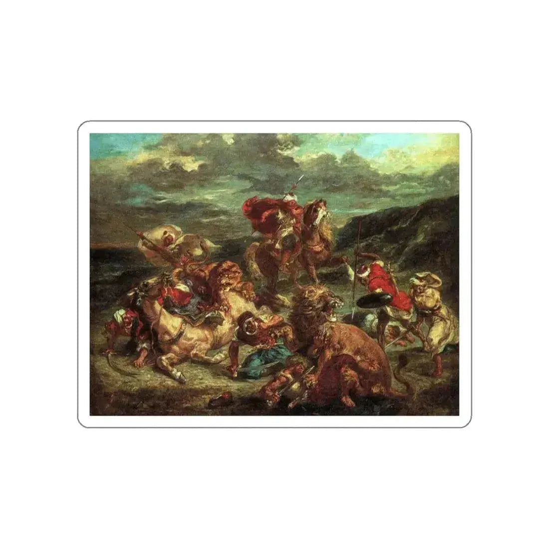 DELACROIX, EUGENE - Lion Hunt (Artwork) STICKER Vinyl Die-Cut Decal White Die-Cut 3 Inch - The Sticker Space