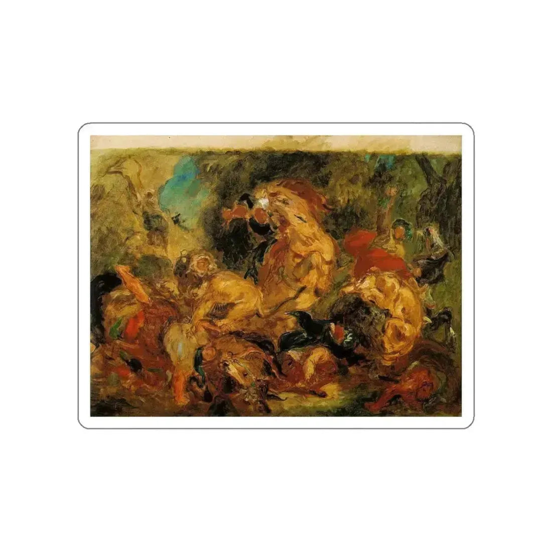 DELACROIX, EUGENE - Lion Hunt2 (Artwork) STICKER Vinyl Die-Cut Decal White Die-Cut 6 Inch - The Sticker Space