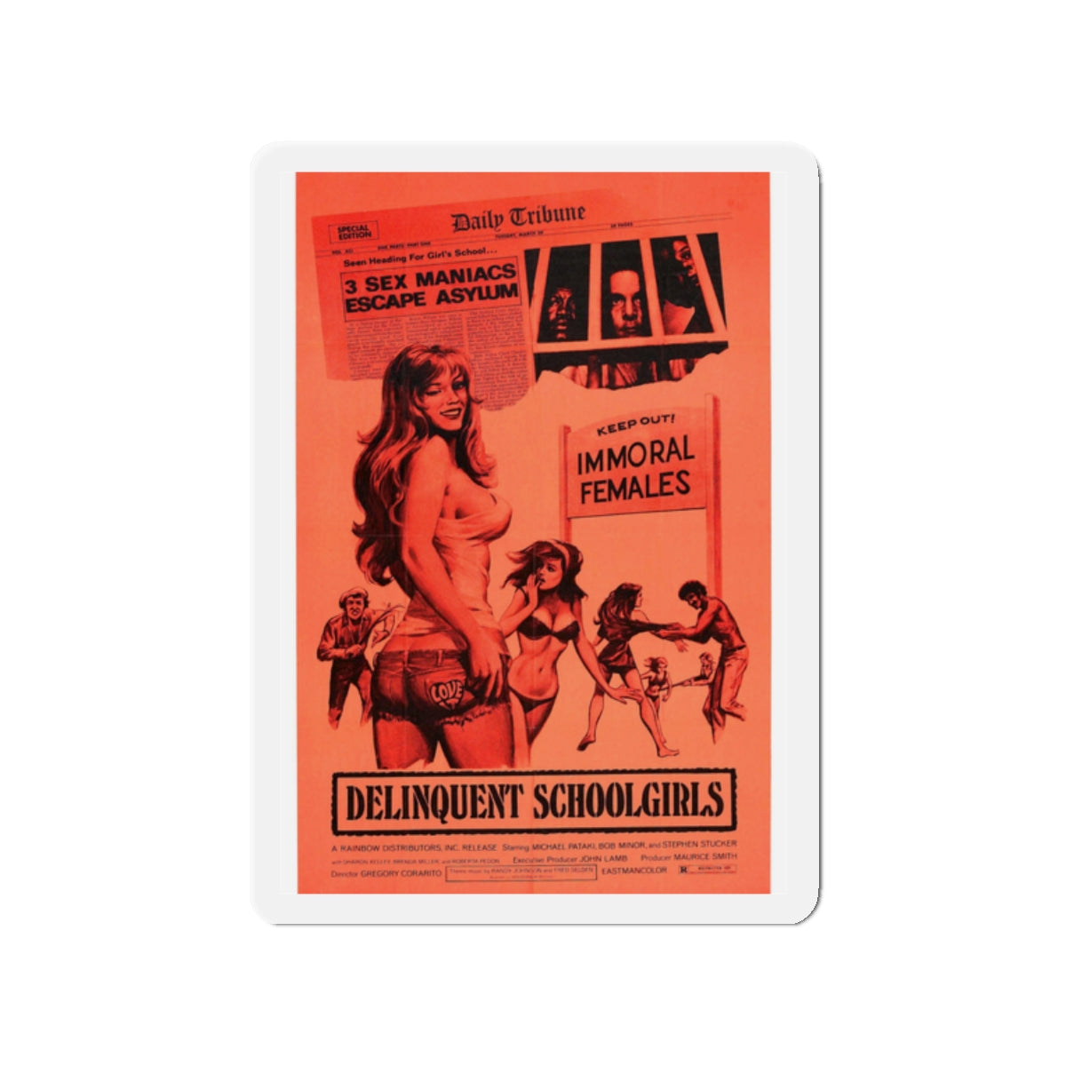 DELINQUENT SCHOOLGIRLS (CARNAL MADNESS) 1975 Movie Poster - Die-Cut Magnet-2" x 2"-The Sticker Space