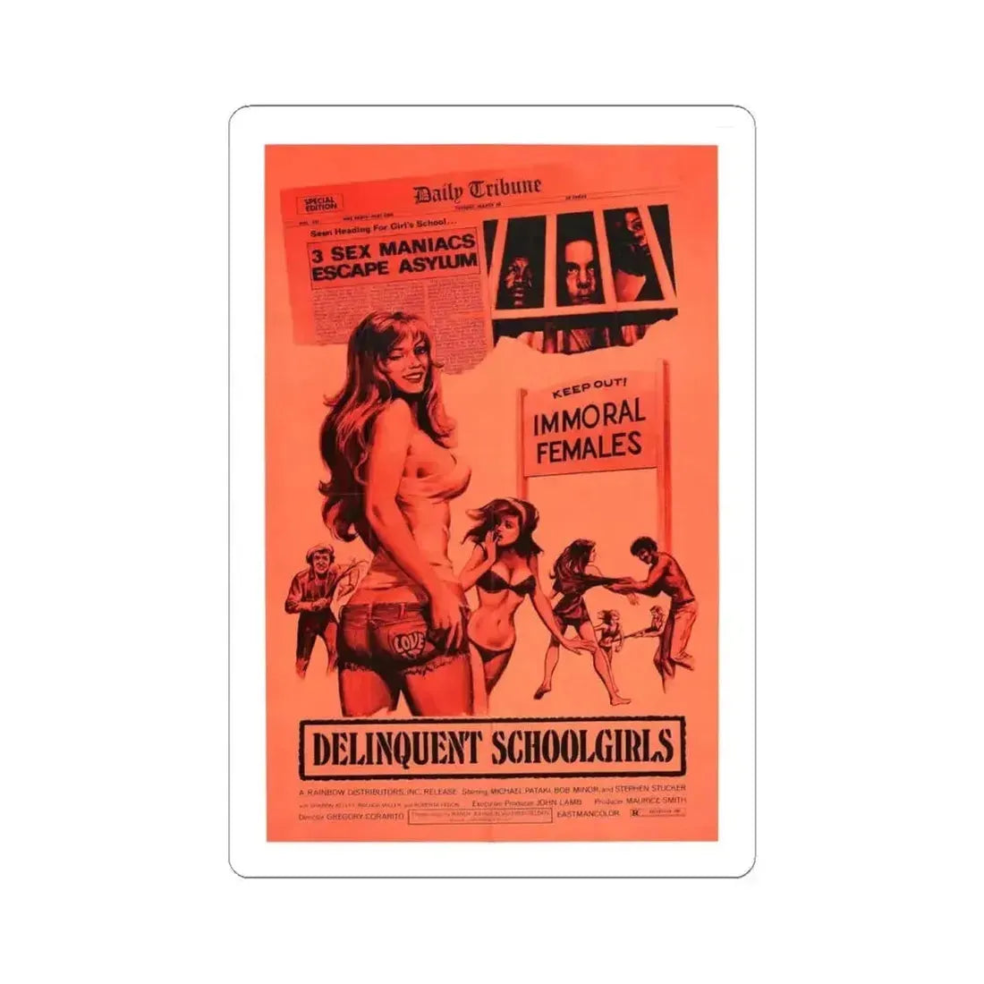 DELINQUENT SCHOOLGIRLS (CARNAL MADNESS) 1975 Movie Poster - STICKER Vinyl Kiss-Cut Decal 4 Inch White - The Sticker Space