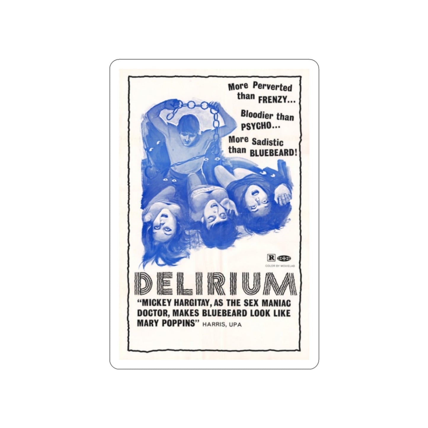 DELIRIUM 1972 Movie Poster STICKER Vinyl Die-Cut Decal-2 Inch-The Sticker Space