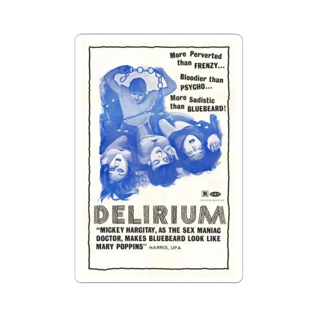 DELIRIUM 1972 Movie Poster - STICKER Vinyl Kiss-Cut Decal 2 Inch White - The Sticker Space