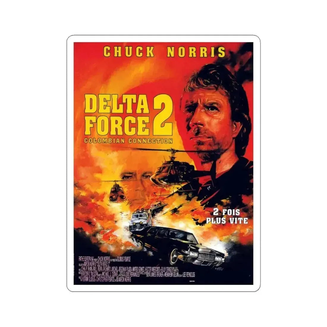 DELTA FORCE 2 (FRENCH) 1990 Movie Poster - STICKER Vinyl Kiss-Cut Decal 6 Inch White - The Sticker Space