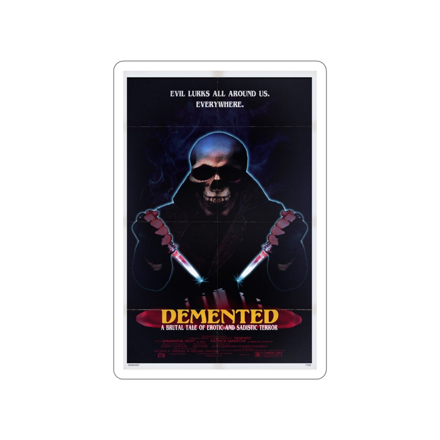 DEMENTED 1980 Movie Poster STICKER Vinyl Die-Cut Decal-4 Inch-The Sticker Space