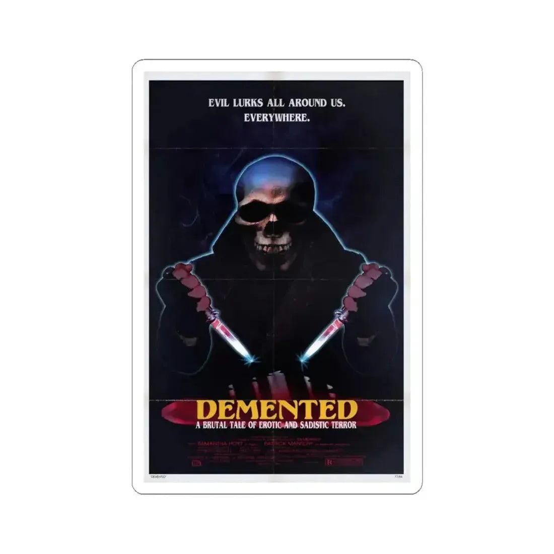 DEMENTED 1980 Movie Poster - STICKER Vinyl Kiss-Cut Decal 6 Inch White - The Sticker Space
