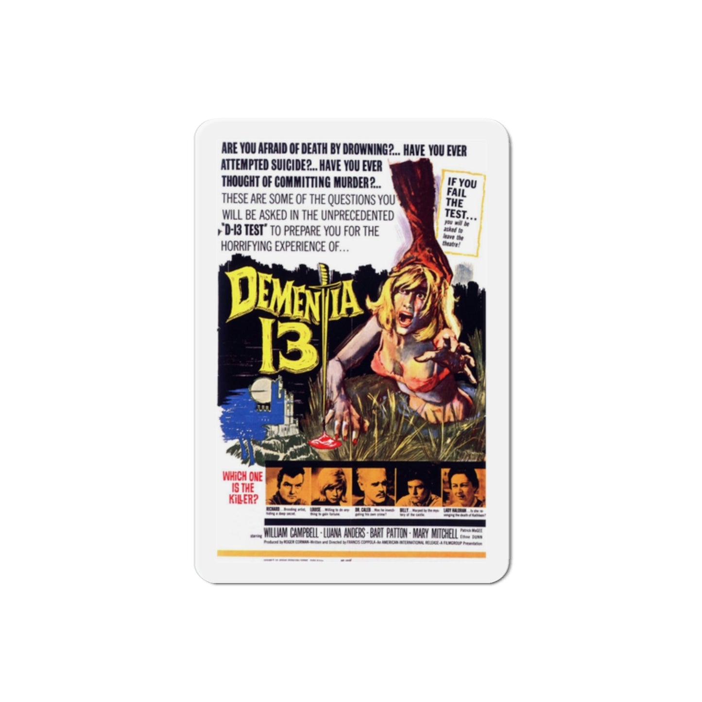 Dementia 13 1963 Movie Poster Die-Cut Magnet-2 Inch-The Sticker Space