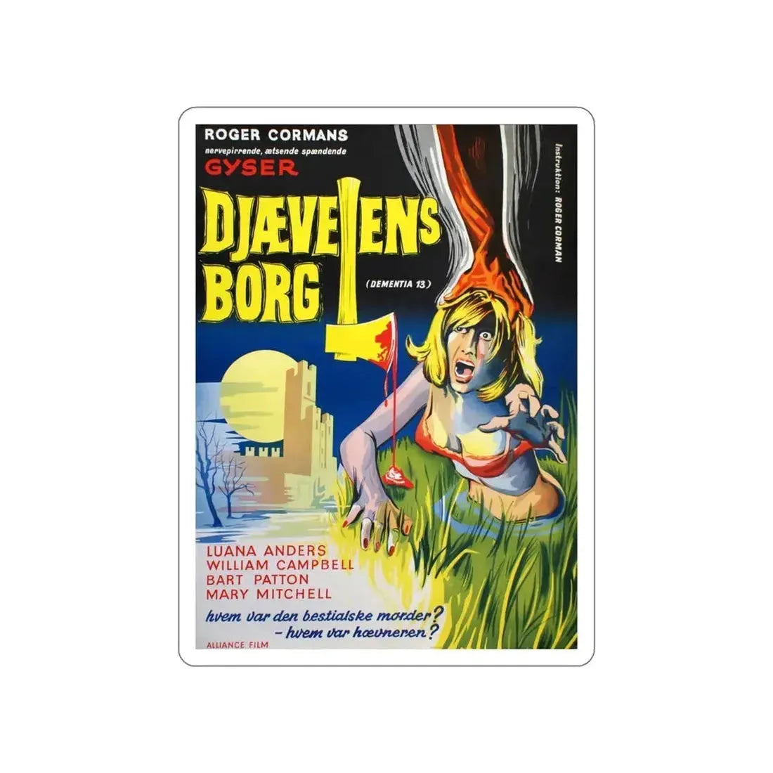 DEMENTIA 13 (DANISH) 1963 Movie Poster STICKER Vinyl Die-Cut Decal - The Sticker Space