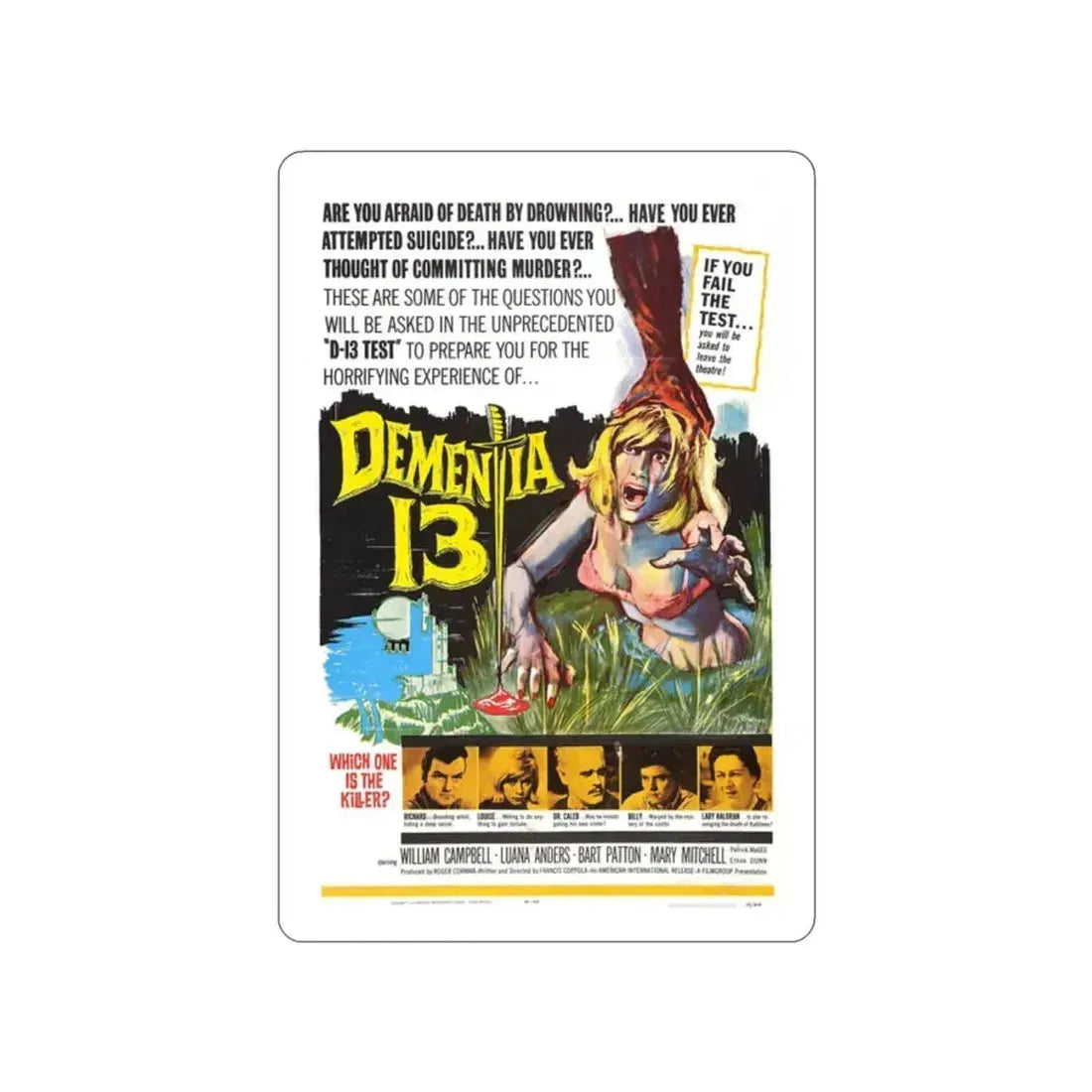 DEMENTIA 13 (THE HAUNTED AND THE HUNTED) 1963 Movie Poster STICKER Vinyl Die-Cut Decal 2 Inch - The Sticker Space