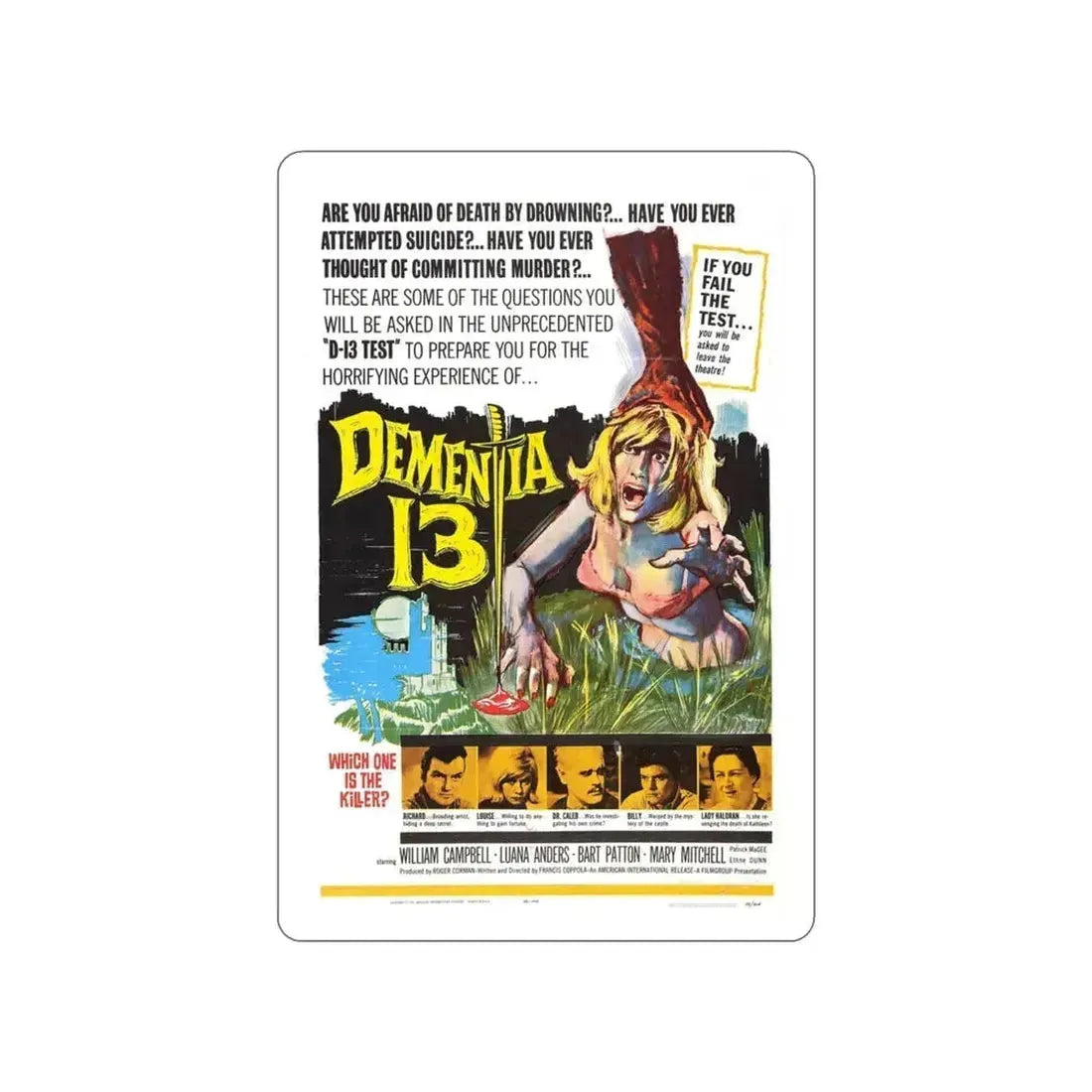 DEMENTIA 13 (THE HAUNTED AND THE HUNTED) 1963 Movie Poster STICKER Vinyl Die-Cut Decal 3 Inch - The Sticker Space
