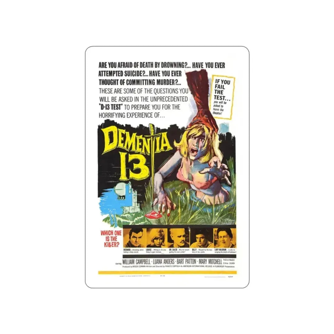 DEMENTIA 13 (THE HAUNTED AND THE HUNTED) 1963 Movie Poster STICKER Vinyl Die-Cut Decal - The Sticker Space