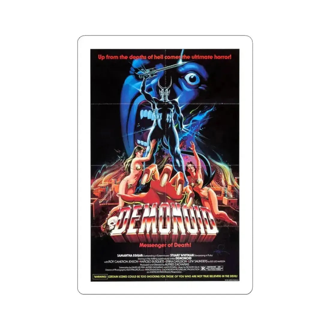 DEMONOID 1981 Movie Poster - STICKER Vinyl Kiss-Cut Decal 4 Inch White - The Sticker Space