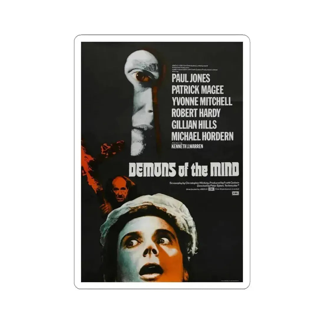 DEMONS OF THE MIND 1974 Movie Poster - STICKER Vinyl Kiss-Cut Decal 4 Inch White - The Sticker Space