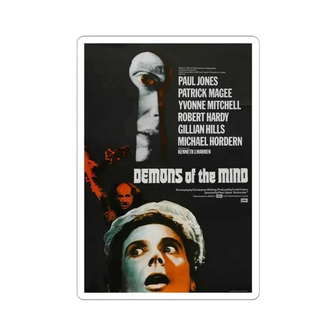 DEMONS OF THE MIND 1974 Movie Poster - STICKER Vinyl Kiss-Cut Decal 6 Inch White - The Sticker Space