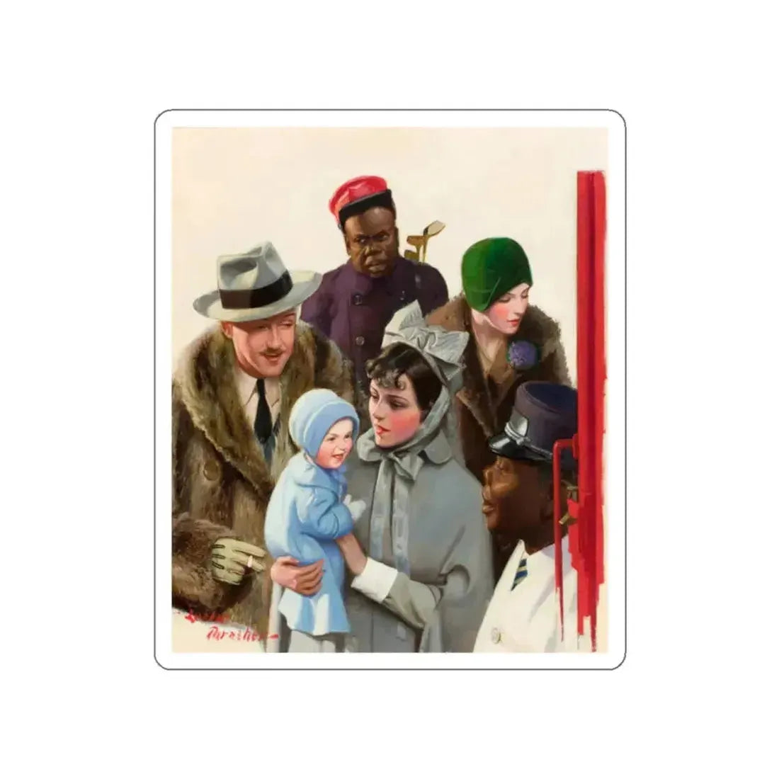 Departure at the Train Station, Liberty magazine cover, February 2, 1929 (Magazine Illustration) STICKER Vinyl Die-Cut Decal White Die-Cut 2 Inch - The Sticker Space