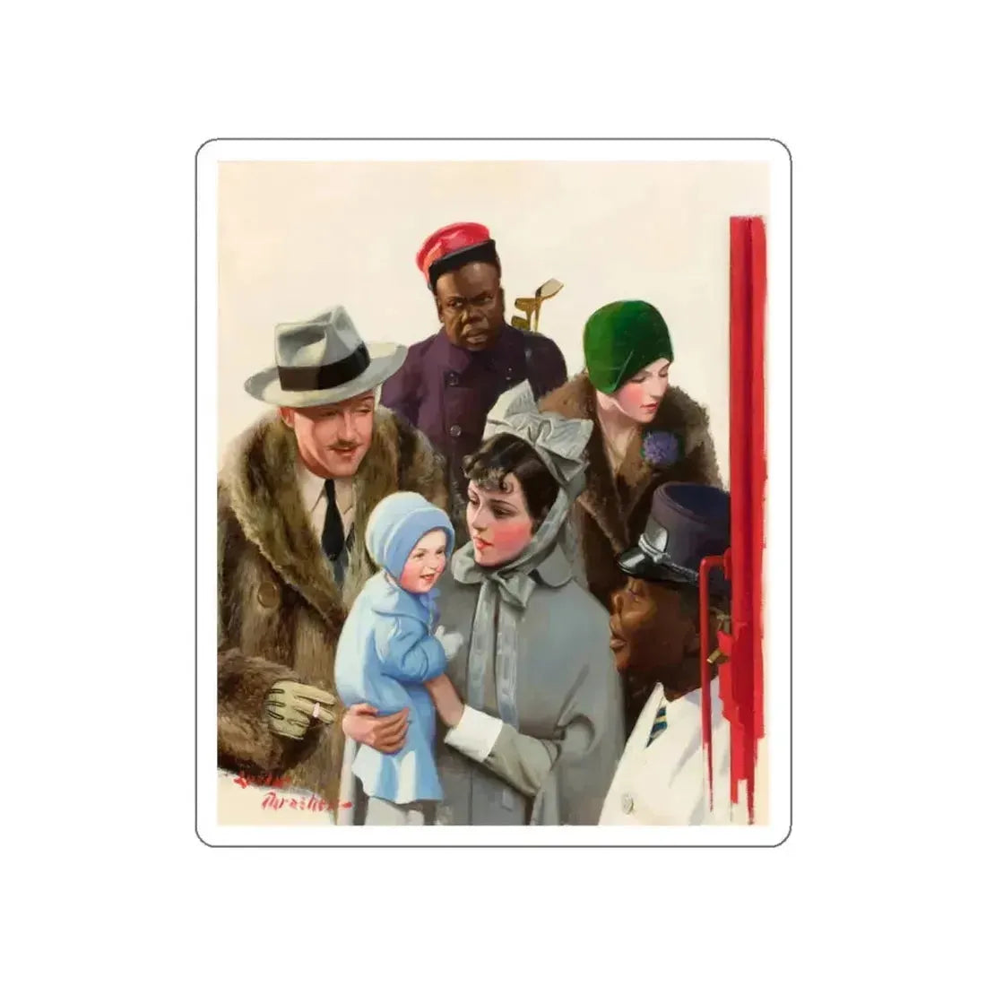 Departure at the Train Station, Liberty magazine cover, February 2, 1929 (Magazine Illustration) STICKER Vinyl Die-Cut Decal White Die-Cut 5 Inch - The Sticker Space