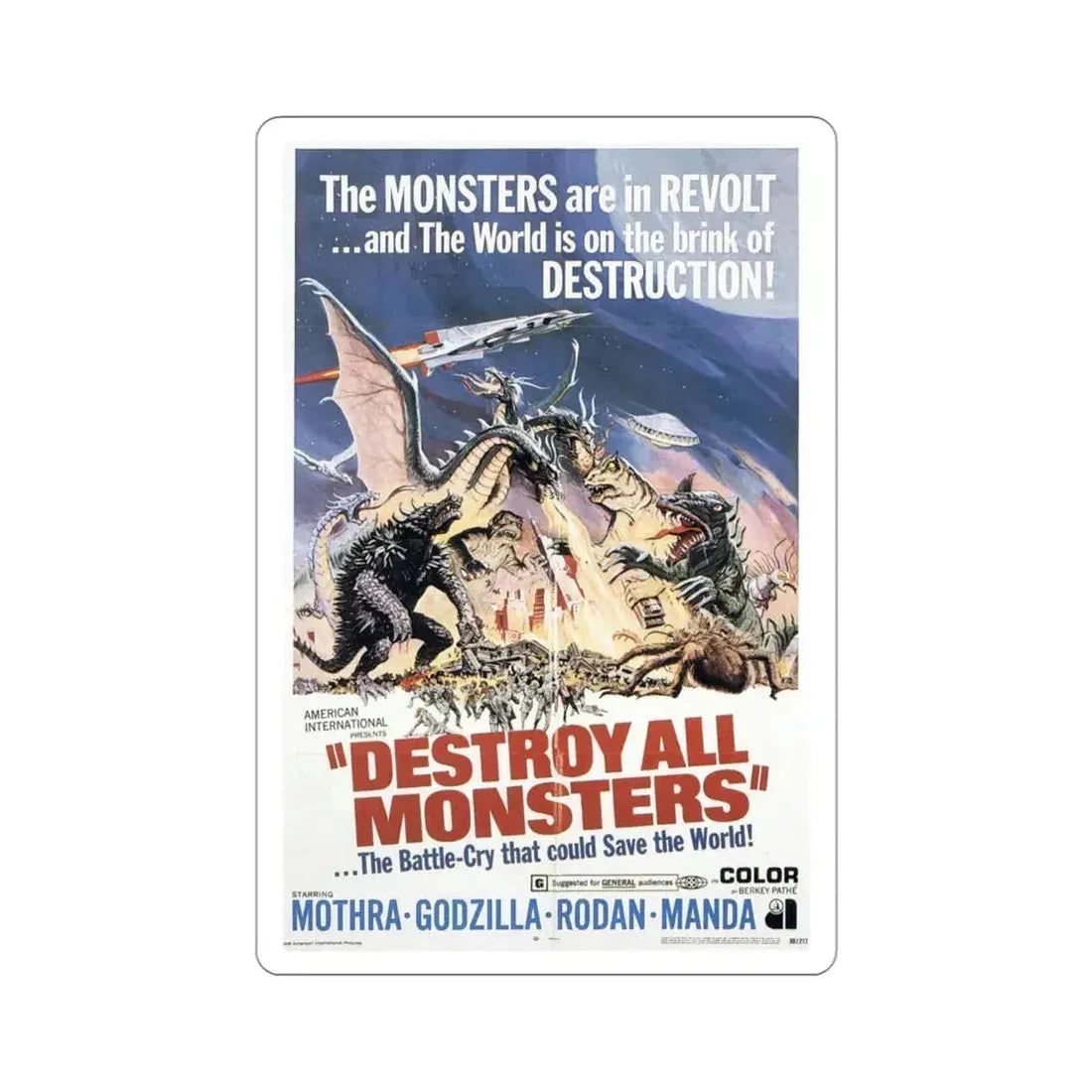 Destroy All Monsters 1969 Movie Poster STICKER Vinyl Die-Cut Decal 4 Inch - The Sticker Space