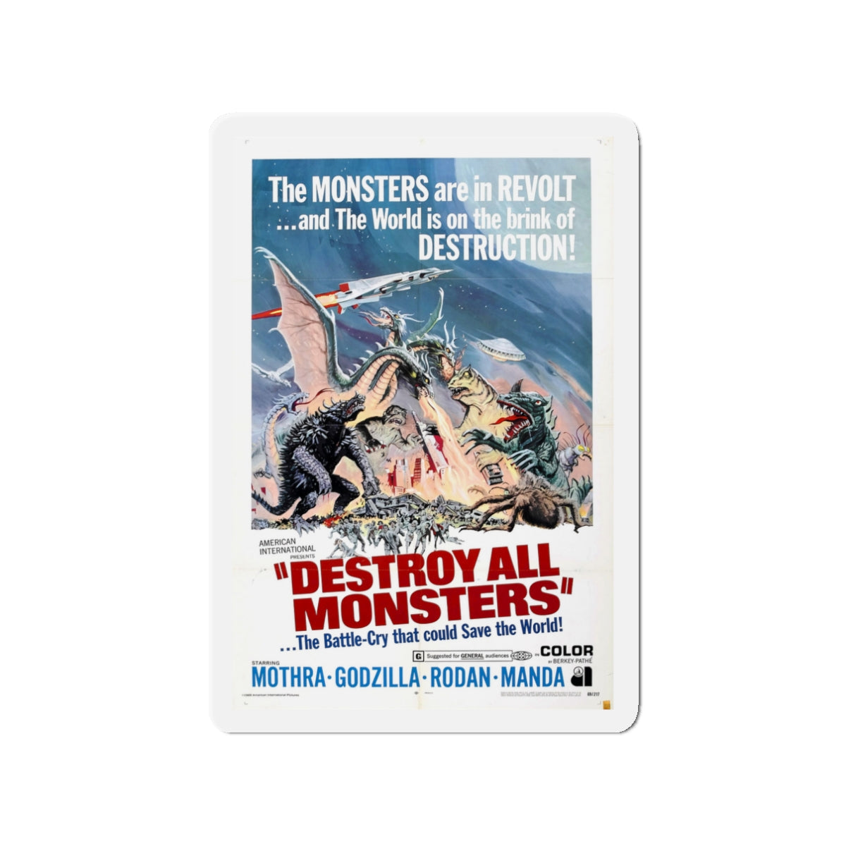 DESTROY ALL MONSTERS (GODZILLA) 1968 Movie Poster - Die-Cut Magnet-3" x 3"-The Sticker Space