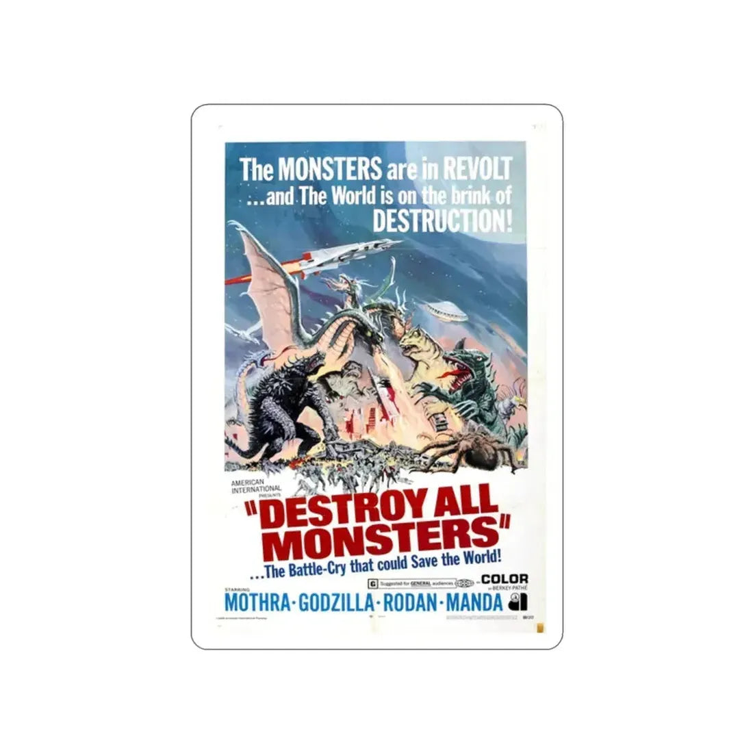 DESTROY ALL MONSTERS (GODZILLA) 1968 Movie Poster STICKER Vinyl Die-Cut Decal 2 Inch - The Sticker Space