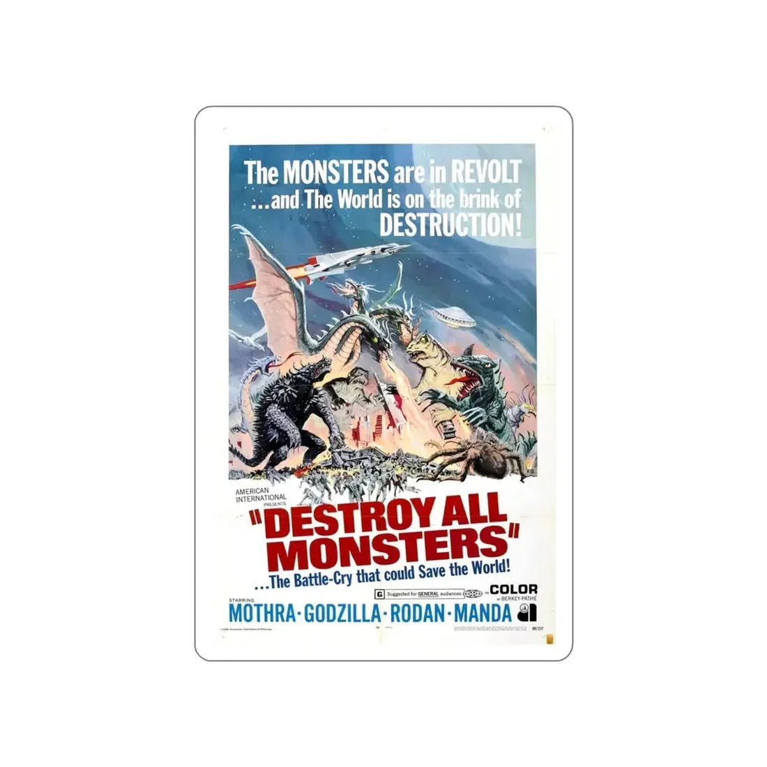 DESTROY ALL MONSTERS (GODZILLA) 1968 Movie Poster STICKER Vinyl Die-Cut Decal - The Sticker Space