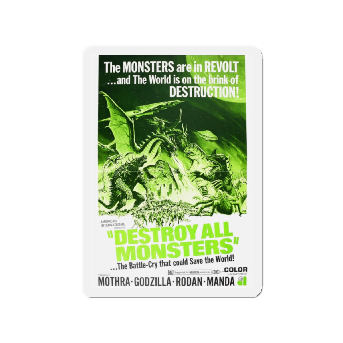 DESTROY ALL MONSTERS (GODZILLA) 2 1968 Movie Poster - Die-Cut Magnet-2" x 2"-The Sticker Space