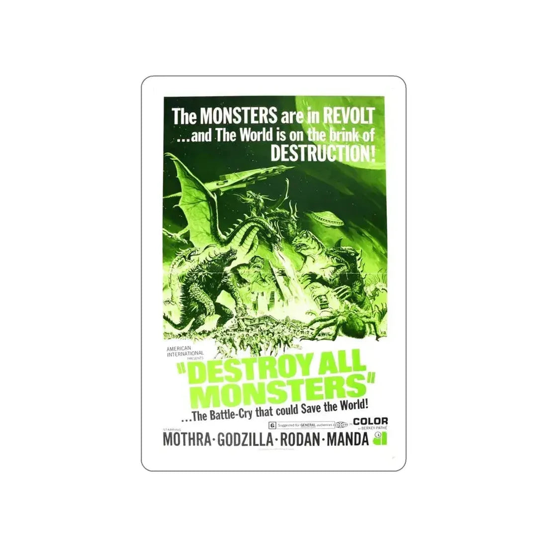 DESTROY ALL MONSTERS (GODZILLA) 2 1968 Movie Poster STICKER Vinyl Die-Cut Decal 5 Inch - The Sticker Space