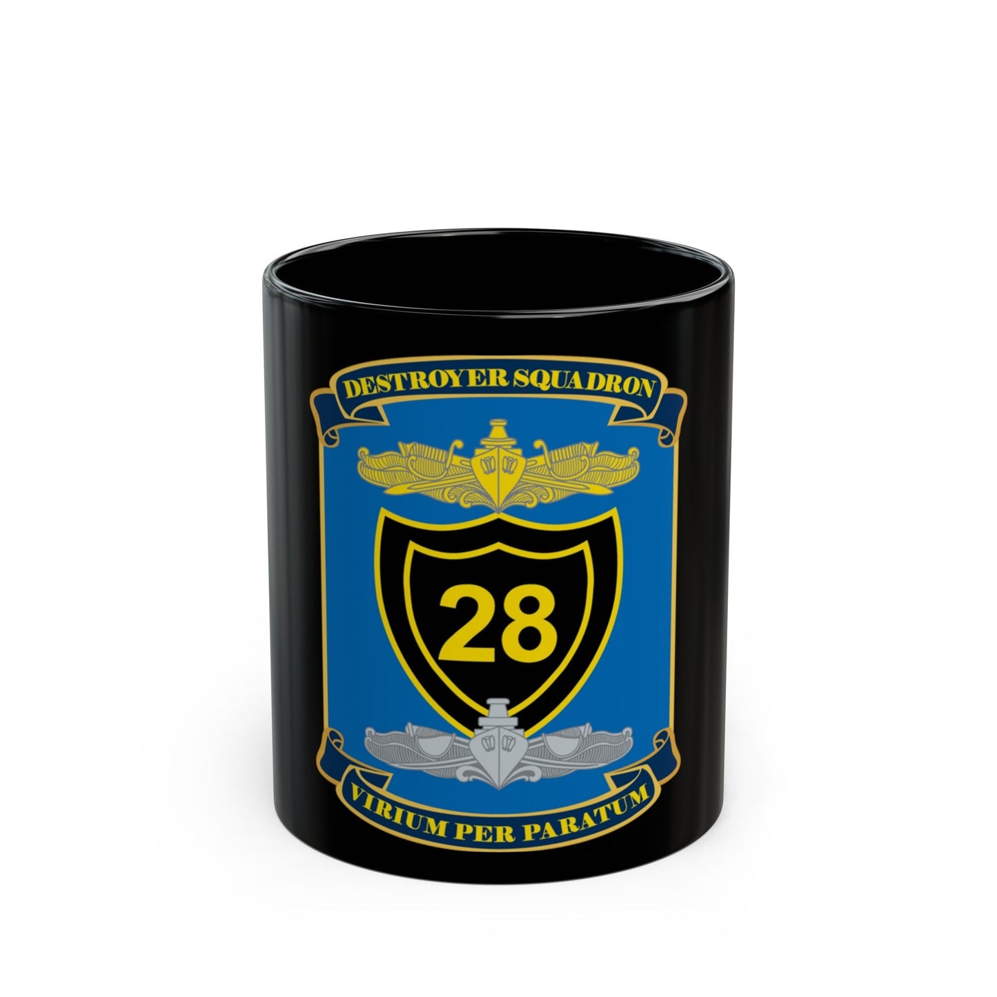 Destroyer Squadron COMDESRON 28 (U.S. Navy) Black Coffee Mug-11oz-The Sticker Space