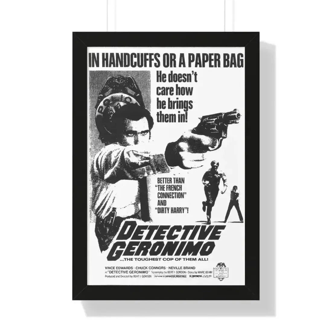 DETECTIVE GERONIMO (THE MAD BOMBER) 1973 - Framed Movie Poster 16″ x 24″ Black - The Sticker Space