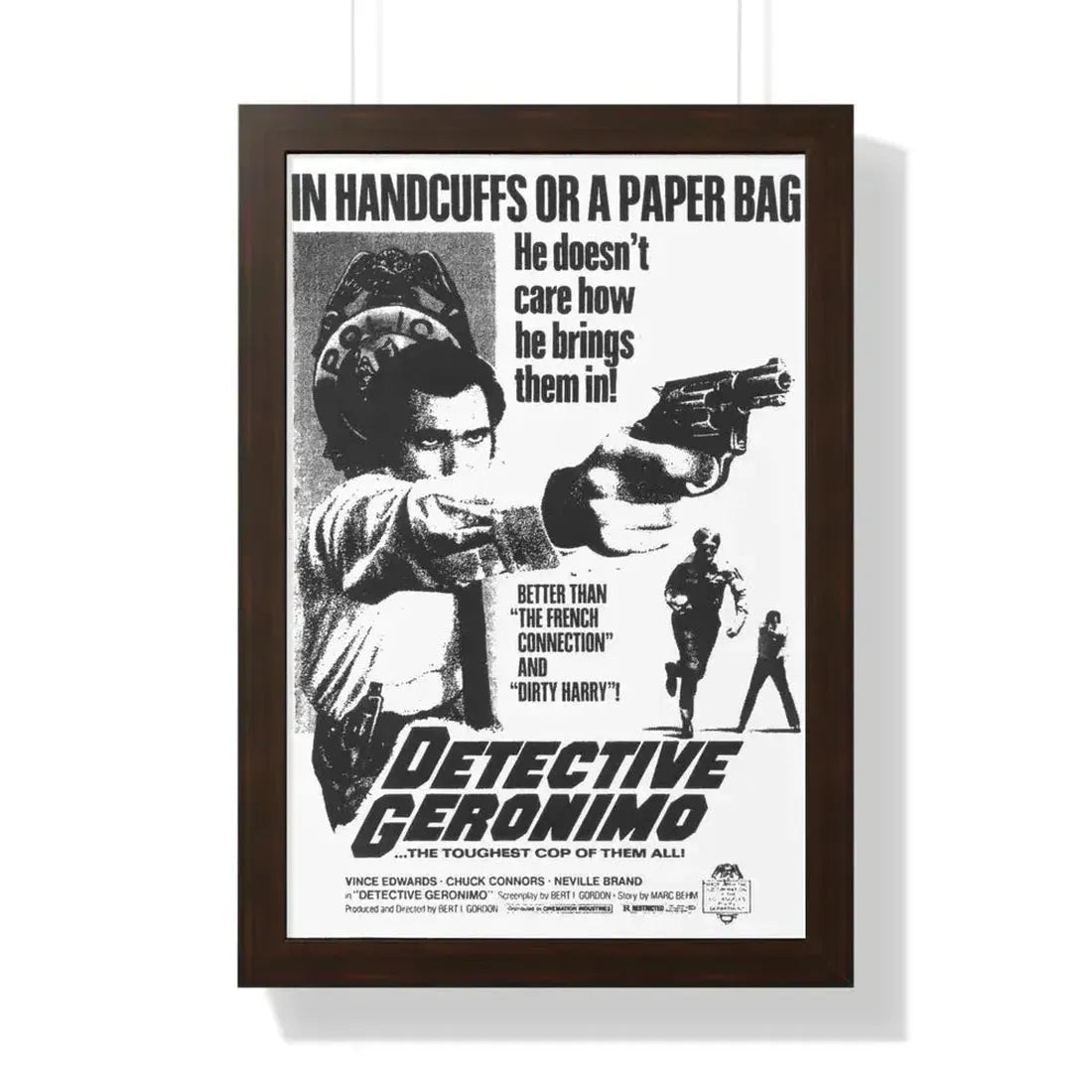 DETECTIVE GERONIMO (THE MAD BOMBER) 1973 - Framed Movie Poster 16″ x 24″ Walnut - The Sticker Space