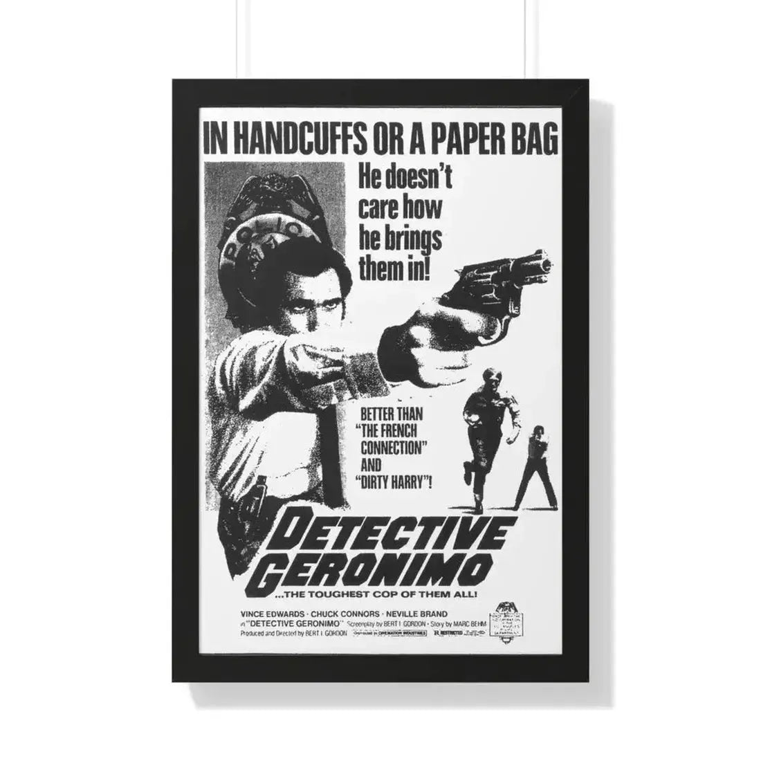 DETECTIVE GERONIMO (THE MAD BOMBER) 1973 - Framed Movie Poster 20" x 30" Black - The Sticker Space
