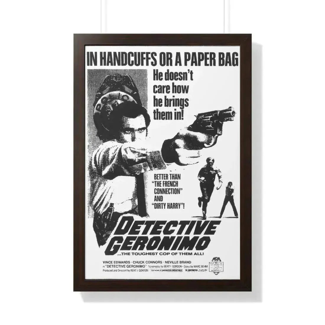 DETECTIVE GERONIMO (THE MAD BOMBER) 1973 - Framed Movie Poster 20" x 30" Walnut - The Sticker Space