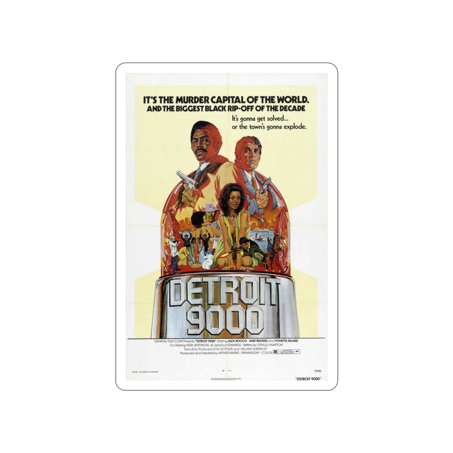 DETROIT 9000 1973 Movie Poster STICKER Vinyl Die-Cut Decal-3 Inch-The Sticker Space