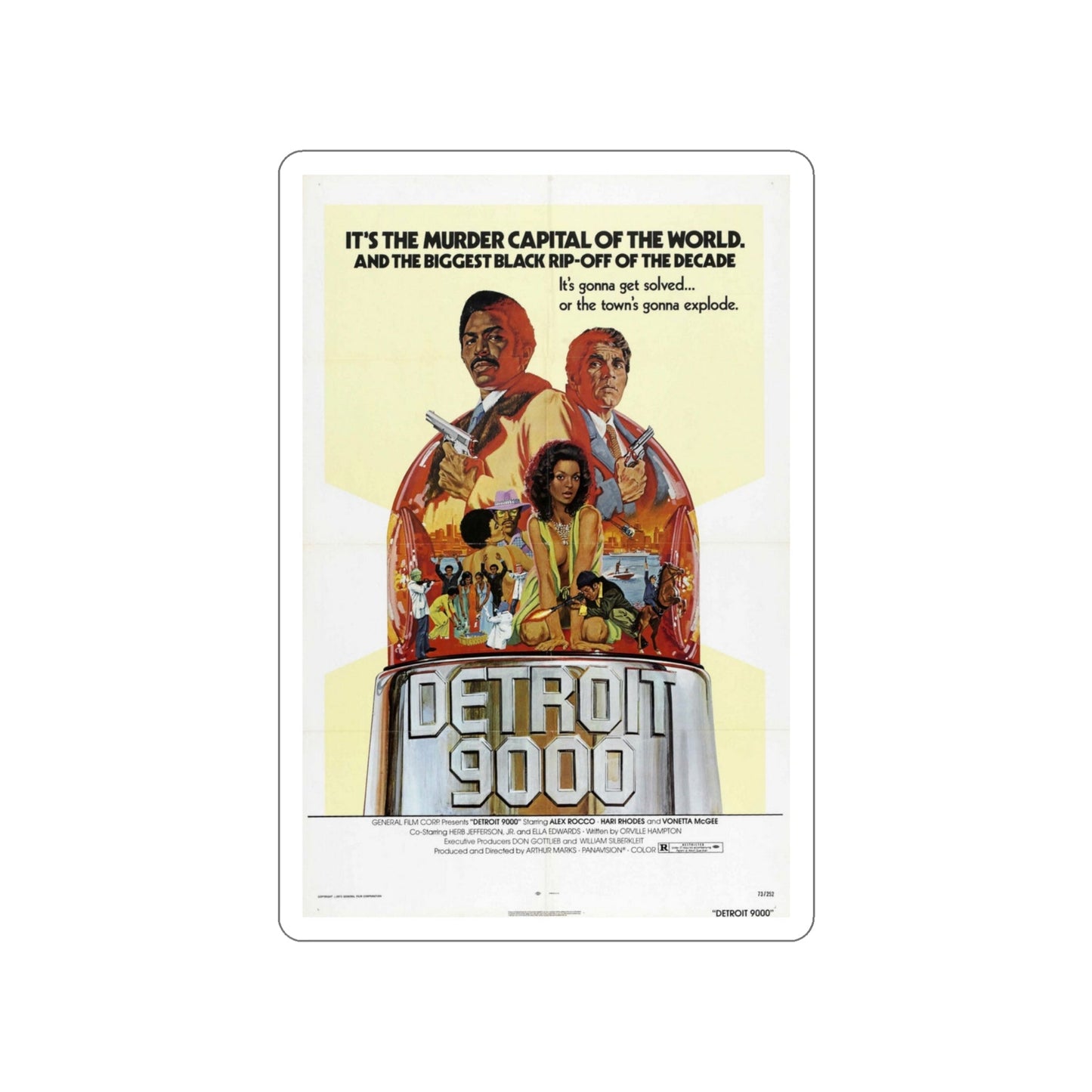 DETROIT 9000 1973 Movie Poster STICKER Vinyl Die-Cut Decal-4 Inch-The Sticker Space