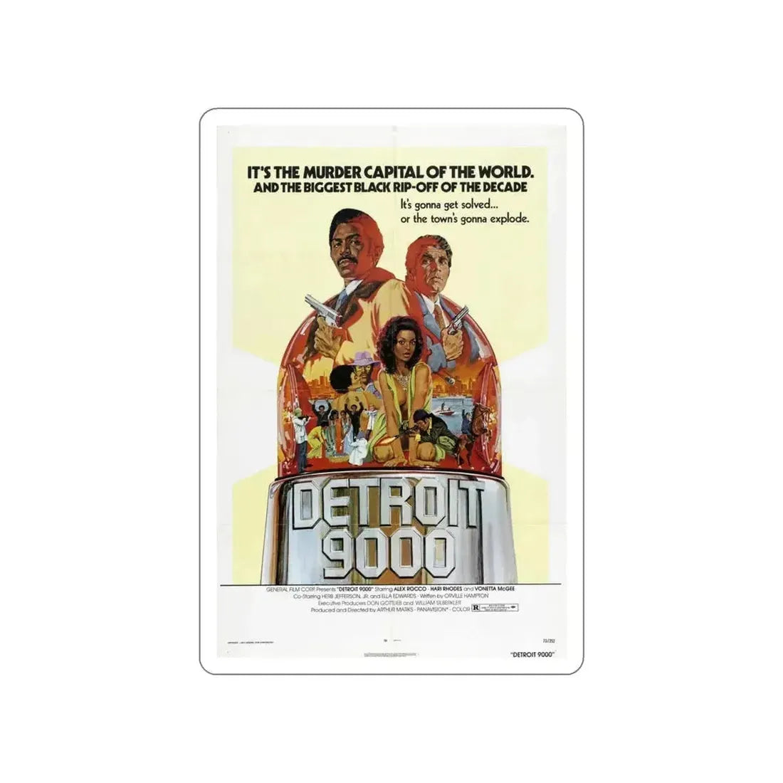 DETROIT 9000 1973 Movie Poster STICKER Vinyl Die-Cut Decal - The Sticker Space