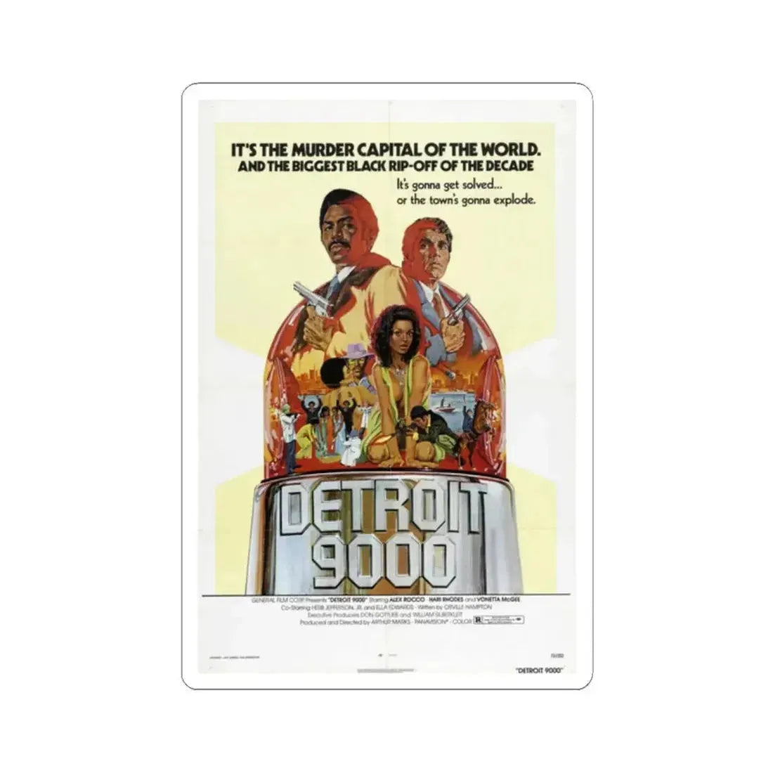 Detroit 9000 1973 Movie Poster - STICKER Vinyl Kiss-Cut Decal 2 Inch White - The Sticker Space