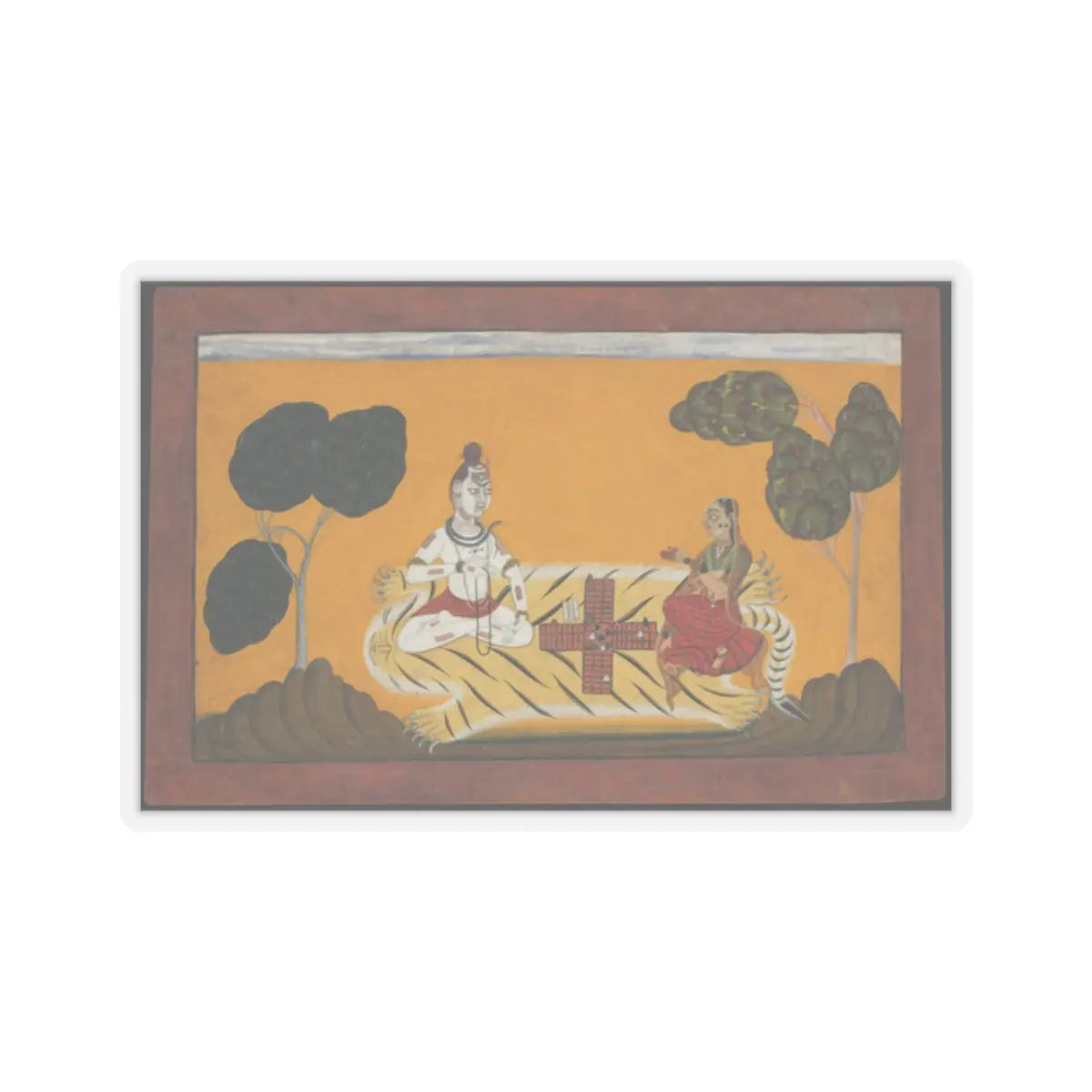 Devidasa of Nurpur - Shiva and Parvati Playing Chaupar- Folio from a Rasamanjari Series - dated 1694–95 v1 - STICKER Vinyl Kiss-Cut Decal